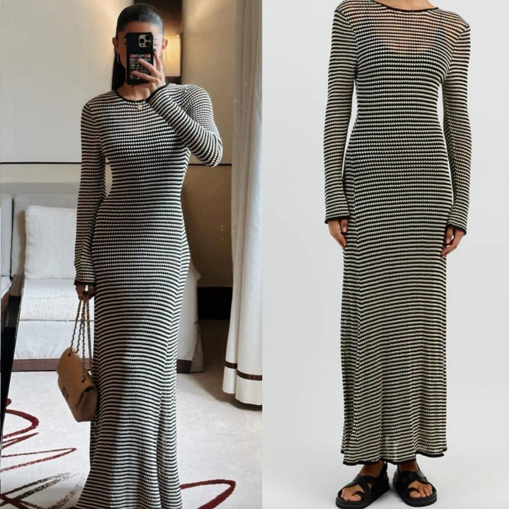 Dissh Nate dress long sleeve xs small black white striped